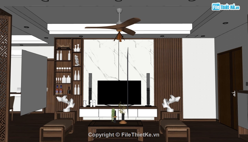 nội thất phòng bếp,nội thất phòng khách,Model su phòng bếp,Nội thất phòng khách bếp,File sketchup phòng khách
