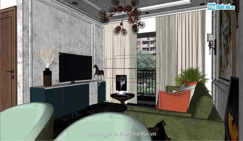 sketchup nội thất chung cư,sketchup nội thất hiện đại,sketchup nội thất phòng khách