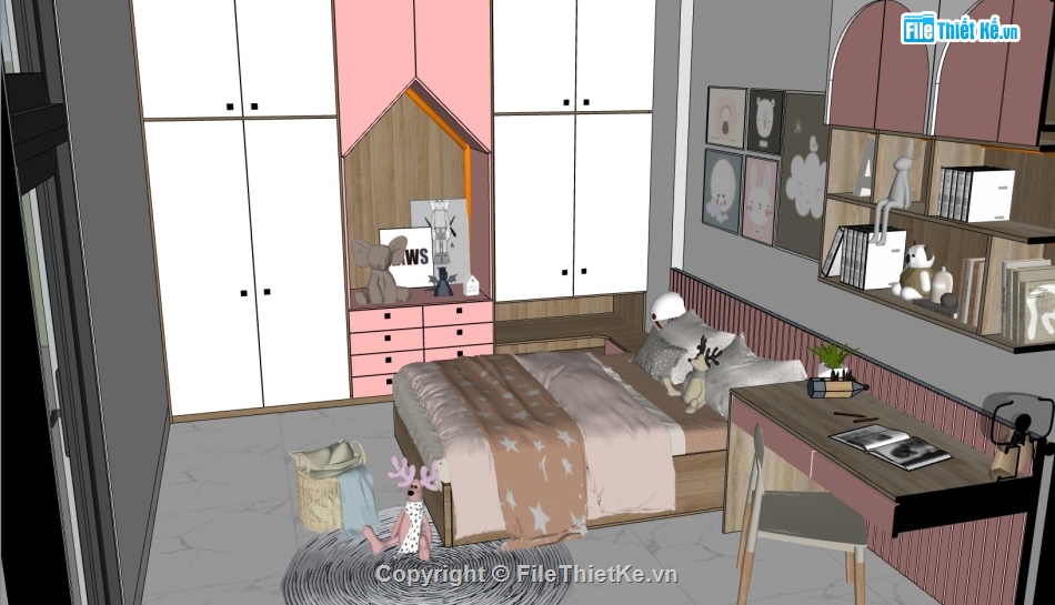 phòng ngủ trẻ em,phòng ngủ,su phòng ngủ,sketchup phòng ngủ