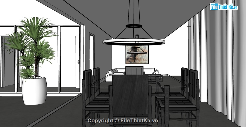phòng ăn su đẹp,sketchup phòng ăn,model su phòng ăn