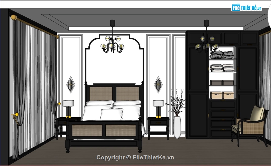 su phòng ngủ,sketchup phòng ngủ,phòng ngủ hiện đại su