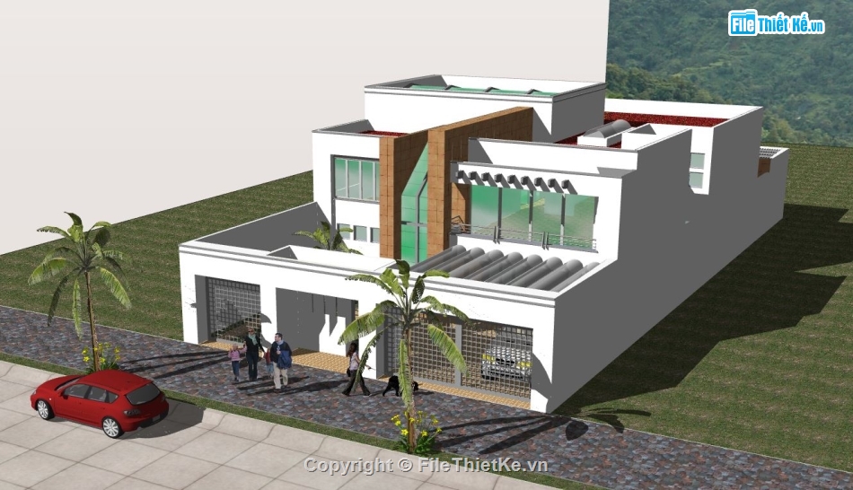 nhà phố 2 tầng,sketchup nhà phố 2 tầng,model su nhà phố 2 tầng