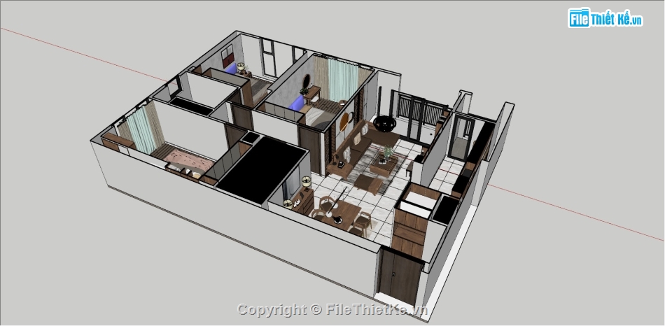 Sketchup nội thất chung cư,File Sketchup nội thất căn hộ,Sketchup nội thất phòng khách,Model Su căn hộ chung cư,Mô hình sketchup nội thất căn hộ