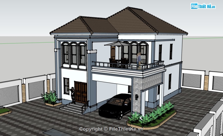 villa su,biệt thự villa 2 tầng,sketchup villa 2 tầng,phối cảnh villa model sketchup
