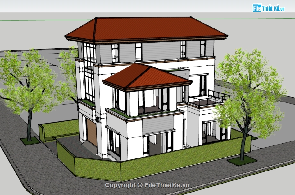 su villa,su villa 3 tầng,biệt thự villa sketchup,file sketchup villa 3 tầng