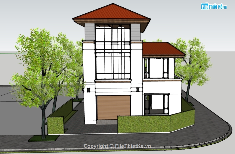 su villa,su villa 3 tầng,biệt thự villa sketchup,file sketchup villa 3 tầng