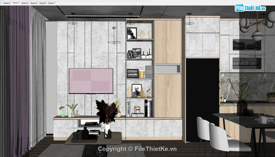 Model Su Phòng khách,file su phòng khách,Su2017+vray 4.2 Phòng khách,3d sketchup Phòng khách