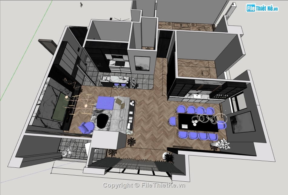 Su phòng khách,model su phòng khách  bếp,model khách bếp,3d phòng khách bếp,sketchup nội thất phòng khách bếp