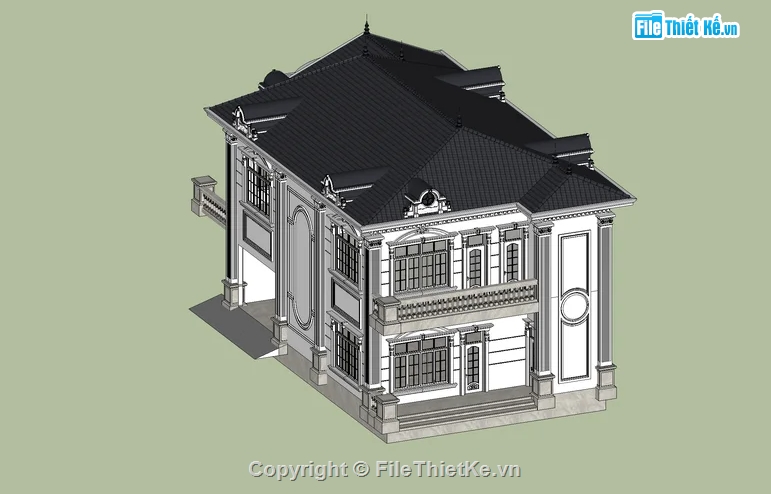 Sketchup biệt thự tân cổ,biệt thự tân cổ điển đẹp,biệt thự tân cổ