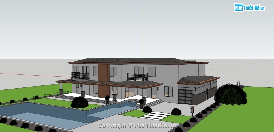 biệt thự đẹp 2,biệt thự 2 tầng đẹp,thiết kế sketchup biệt thự đẹp