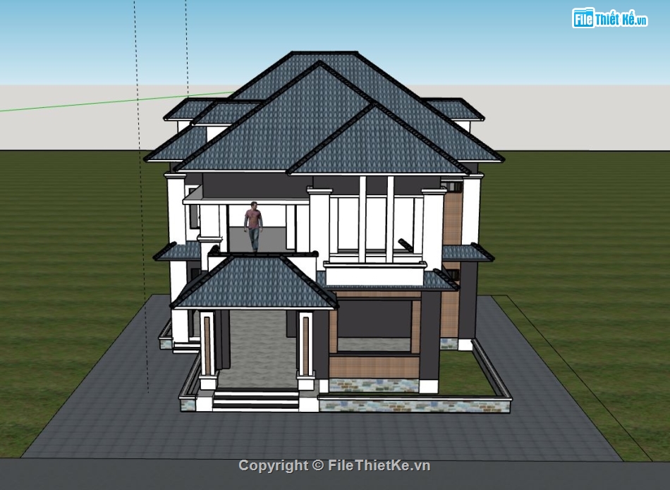 Biệt thự 1 tầng,sketchup biệt thự 1 tầng,model su biệt thự 1 tầng