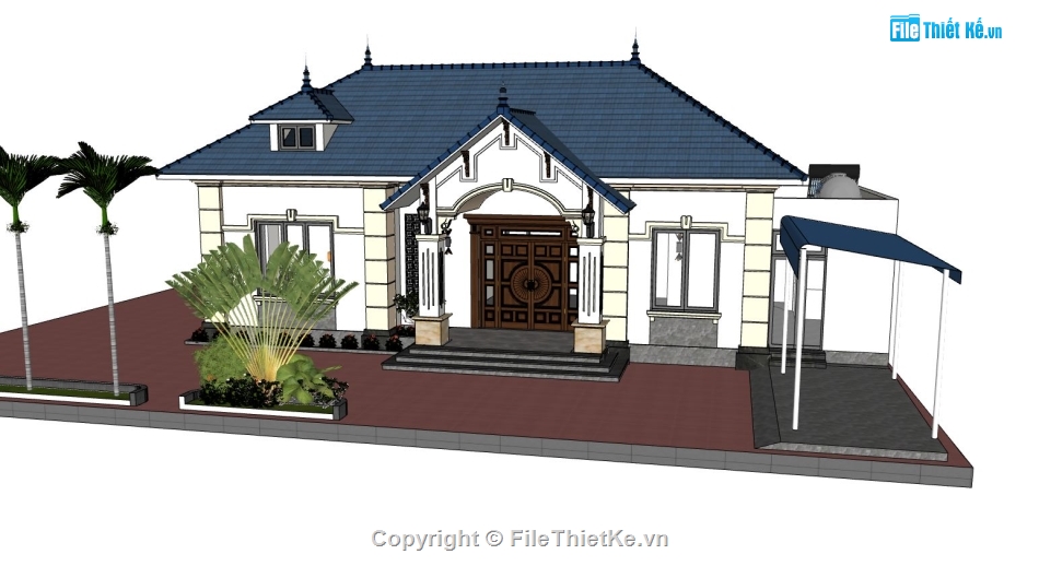 Biệt thự 1 tầng,sketchup biệt thự 1 tầng,model su biệt thự 1 tầng