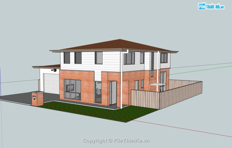 biệt thự 2 tầng,thiết kế biệt thự 2 tầng,sketchup biệt thự 2 tầng