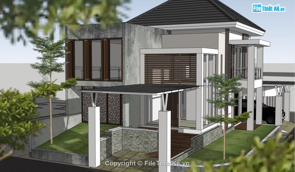thiết kế biệt thự 2 tầng,sketchup biệt thự 2 tầng,biệt thự 2 tầng