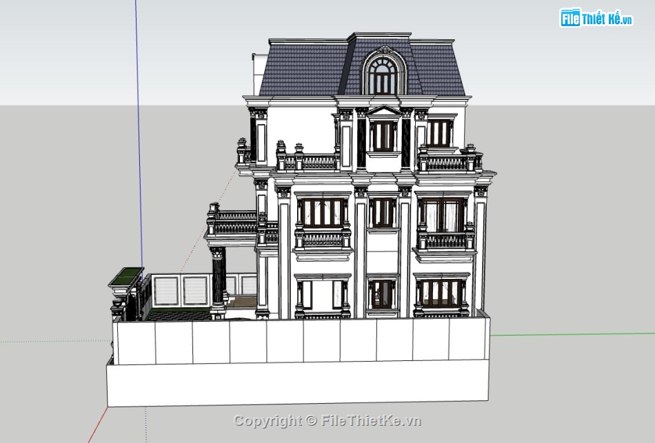 biệt thự 3 tầng,thiết kế biệt thự 3 tầng,model sketchup biêt 3 tầng