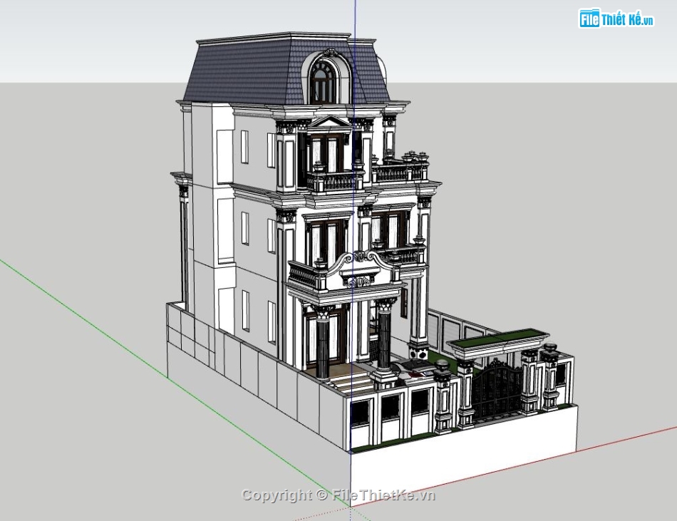 biệt thự 3 tầng,thiết kế biệt thự 3 tầng,model sketchup biêt 3 tầng