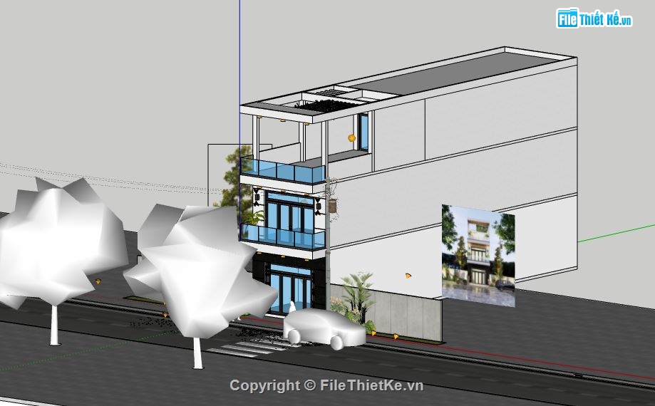 nhà phố 3 tầng,nhà 3 tầng,file sketchup nhà phố 3 tầng