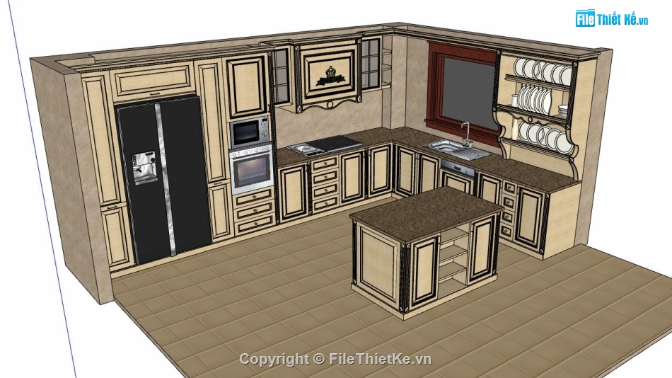 sketchup thiết kế phòng bếp,tủ bếp thiết kế sketchup,bếp sketchup