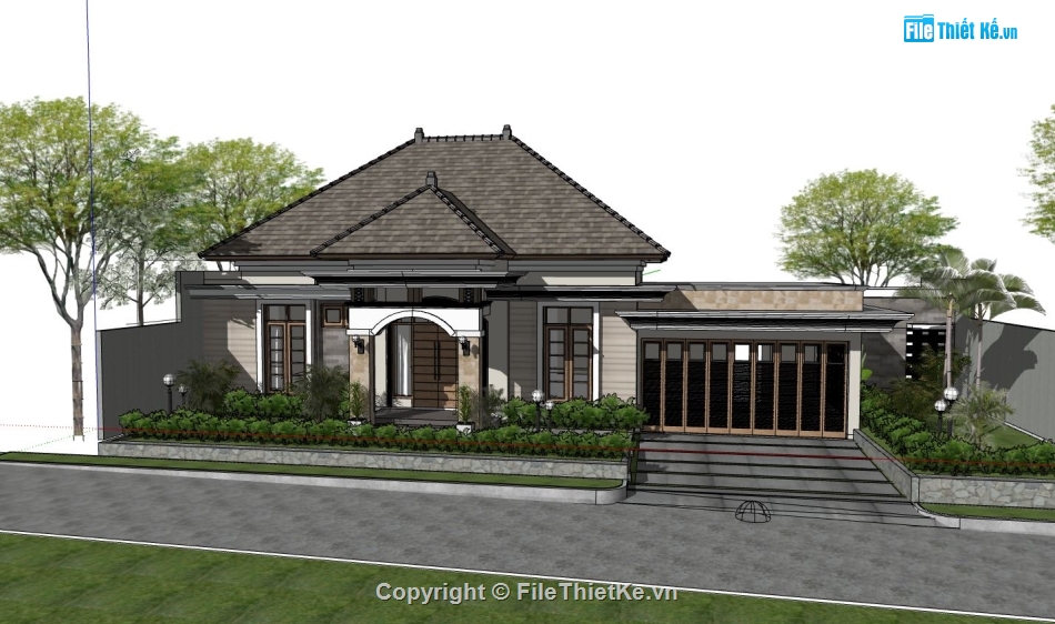 biệt thự 1 tầng,sketchup mẫu biệt thự 1 tầng,model biệt thự 1 tầng