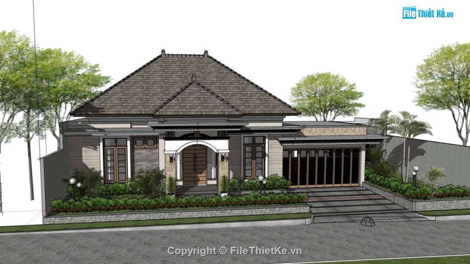 biệt thự 1 tầng,sketchup mẫu biệt thự 1 tầng,model biệt thự 1 tầng
