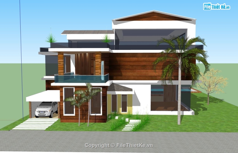 mẫu biệt thự 3 tầng,biệt thự 3 tầng,sketchup biệt thự 3 tầng