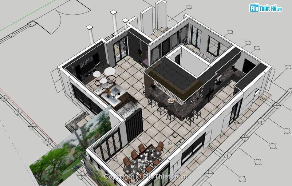 thiết kế nội thất khách bếp,Model nội thất bếp,mẫu sketchup nội thất phòng bếp