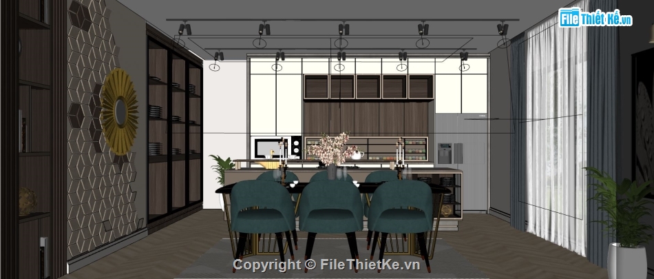 nội thất phòng khách,nội thất phòng khách và bếp,file sketchup phòng khách bếp,mẫu sketchup phòng khách,nội thất phòng bếp