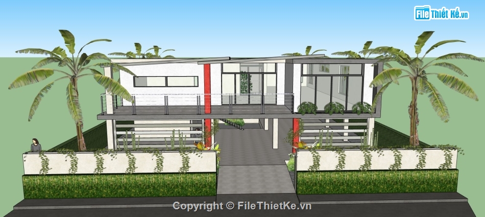 mẫu biệt thự 2 tầng sketchup,biệt thự 2 tầng model,phối cảnh biệt thự 2 tầng