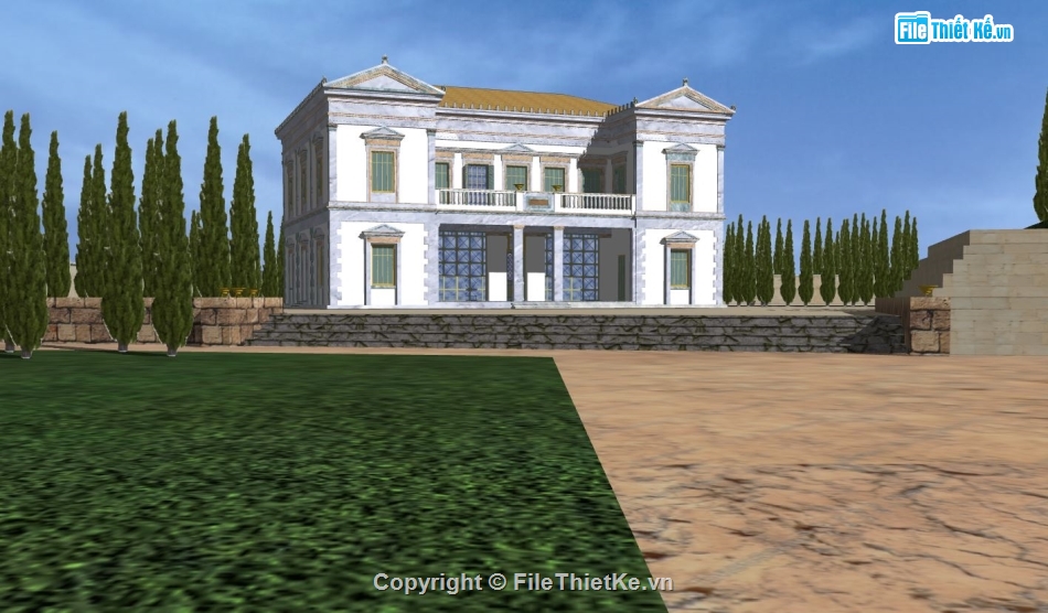 model sketchup villa 2 tầng,phối cảnh villa model sketchup,file sketchup villa 2 tầng,biệt thự 2 tầng