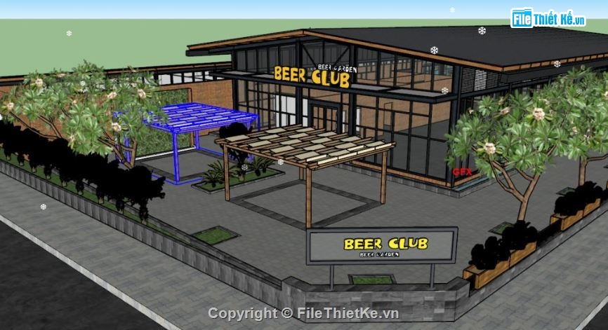 Model sketchup quán,su nội thất quán bia,mẫu su quán bia