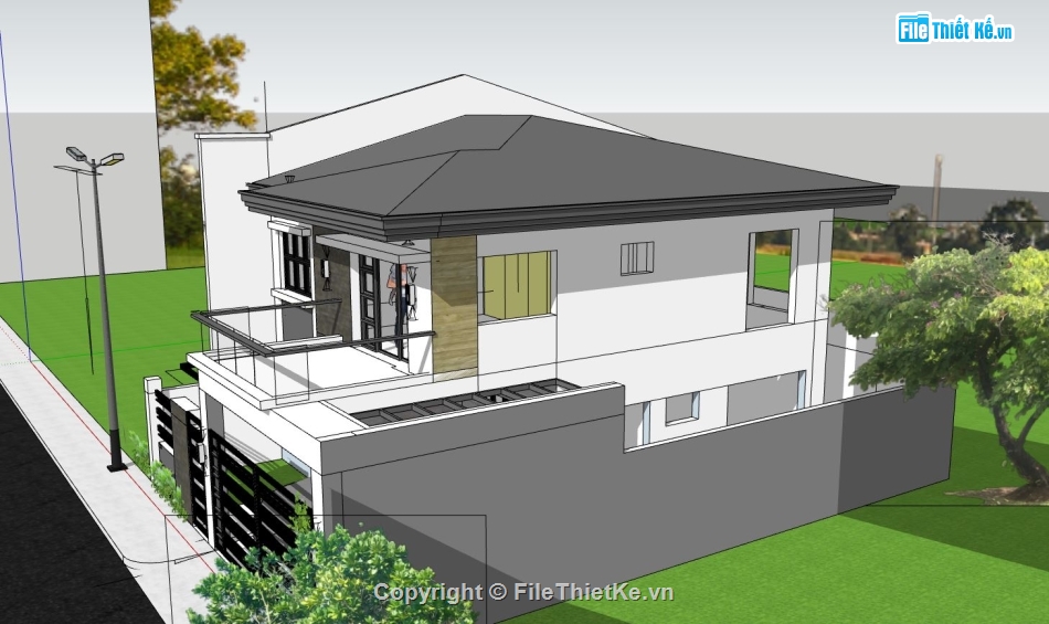 biệt thự 2 tầng,biệt thự sketchup,file sketchup biệt thự 2 tầng,phối cảnh biệt thự