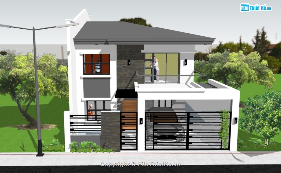 biệt thự 2 tầng,biệt thự sketchup,file sketchup biệt thự 2 tầng,phối cảnh biệt thự