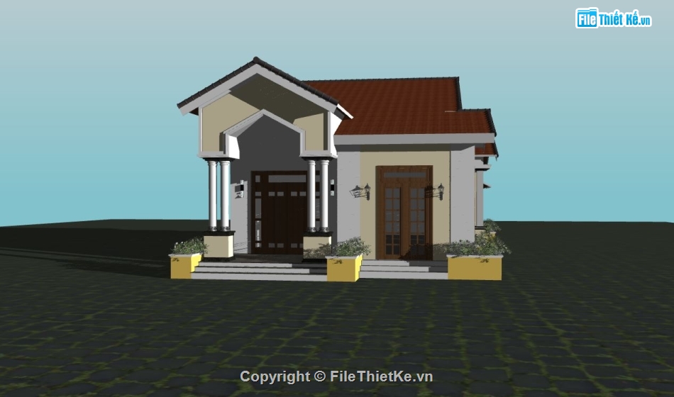 nhà cấp 4 sketchup,file sketchup nhà cấp 4,phối cảnh nhà cấp 4 sketchup