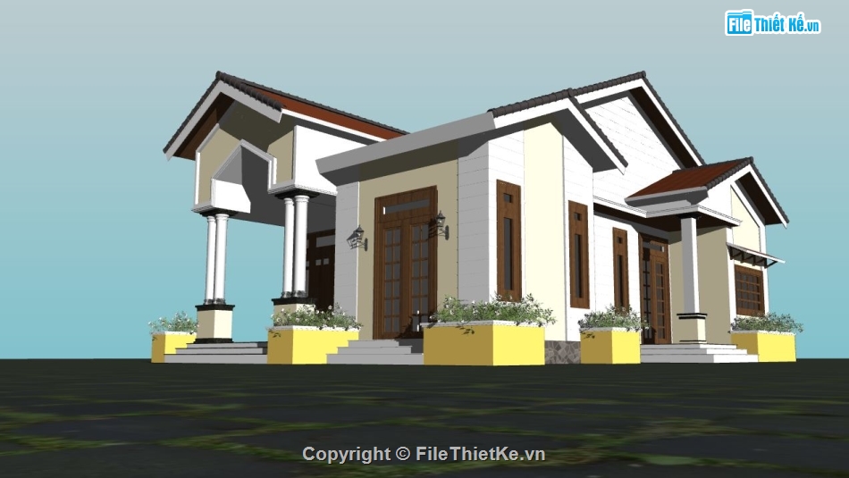 nhà cấp 4 sketchup,file sketchup nhà cấp 4,phối cảnh nhà cấp 4 sketchup