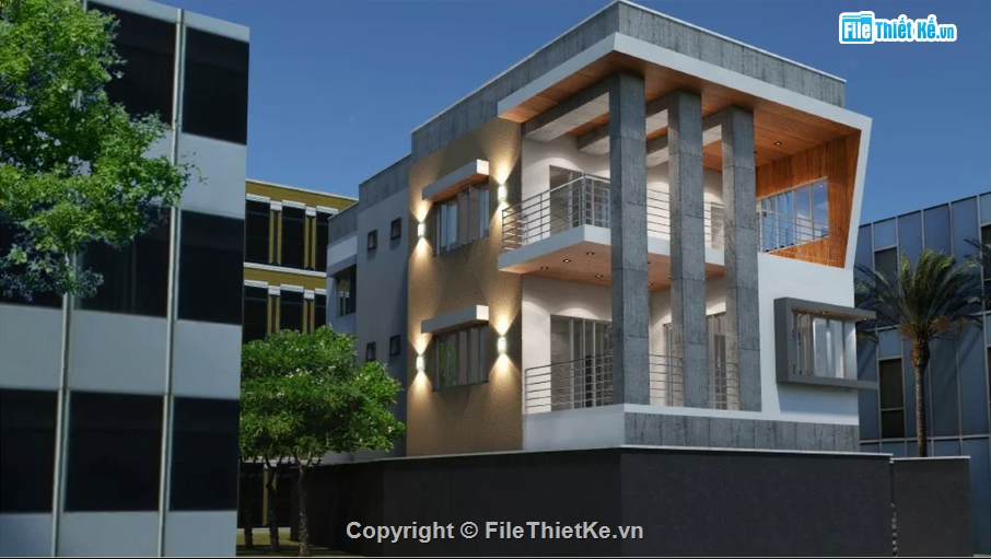 tòa nhà 2 tầng,model sketchup,model tòa nhà văn phòng