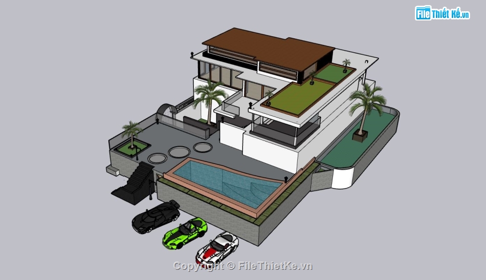 villa 2 tầng,model sketchup villa 2 tầng,biệt thự 2 tầng,mẫu biệt thự đẹp