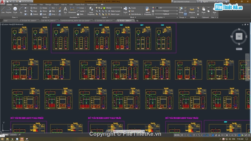 Bổ cad tủ quần áo,File cad tủ bếp,File cad quần áo,2d nội thất