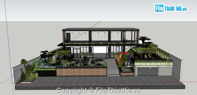 Quán cà phê,Su cafe,ngoại thất quán cà phê,Sketchup quán cafe