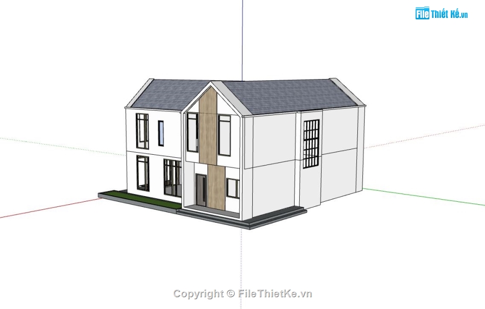 biệt thự 2 tầng,file sketchup biệt thự 2 tầng,phối cảnh biệt thự 2 tầng,mẫu biệt thự đẹp