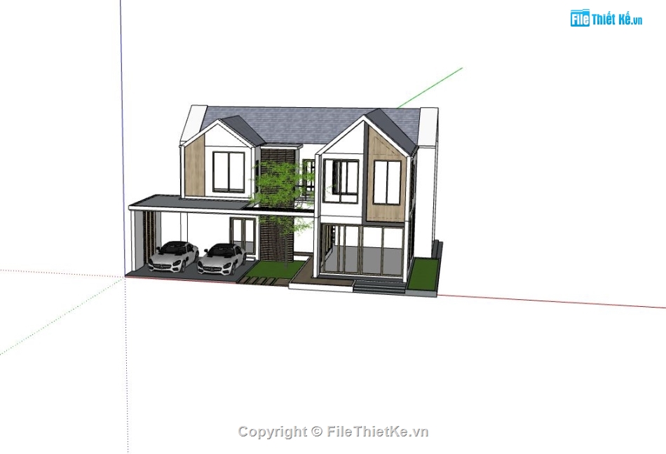 biệt thự 2 tầng,file sketchup biệt thự 2 tầng,phối cảnh biệt thự 2 tầng,mẫu biệt thự đẹp