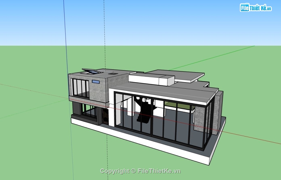 biệt thự 2 tầng,file sketchup biệt thự hiện đại,mẫu biệt thự 1 tầng su