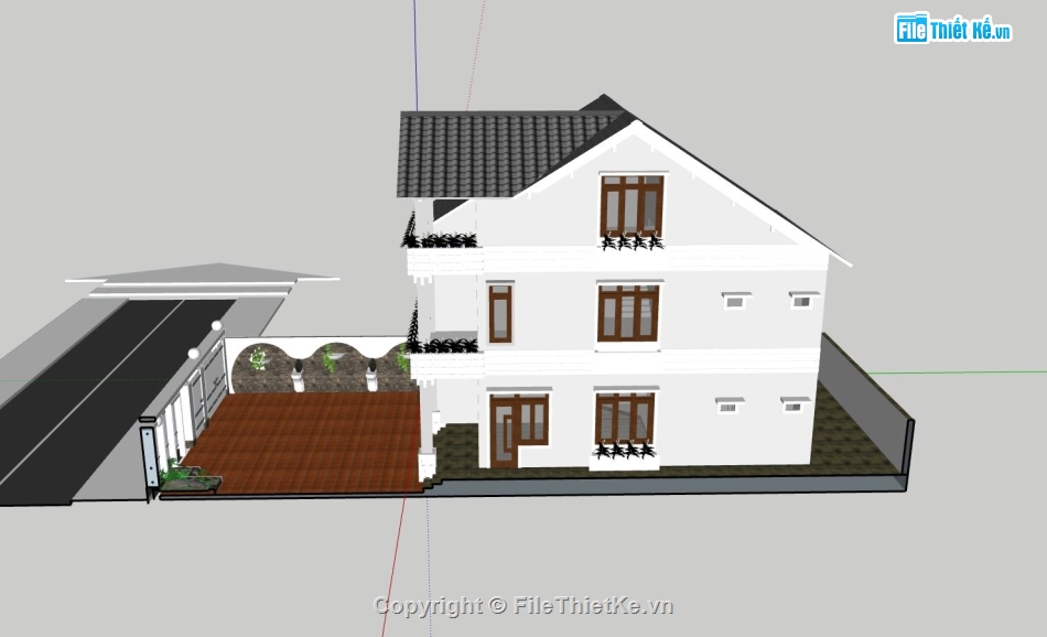 biệt thự 3 tầng,sketchup biệt thự,phối cảnh biệt thự,dựng 3d biệt thự
