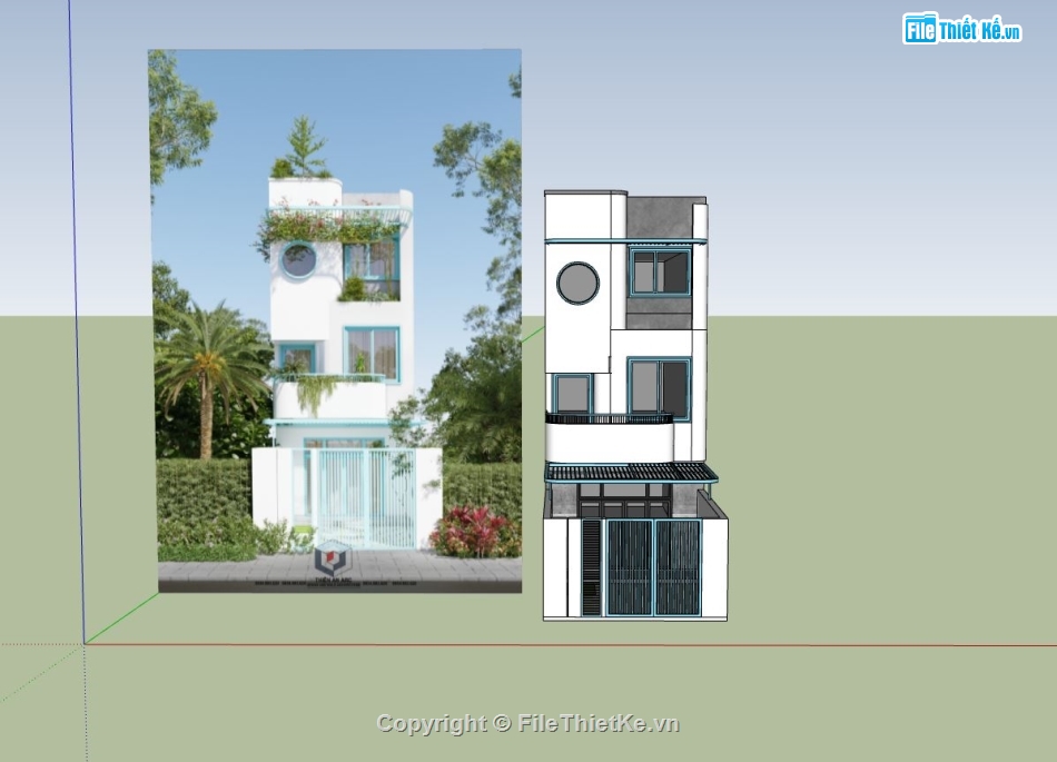nhà phố 3 tầng,nhà phố hiện đại,kiến trúc nhà phố,sketchup nhà phố 3 tầng