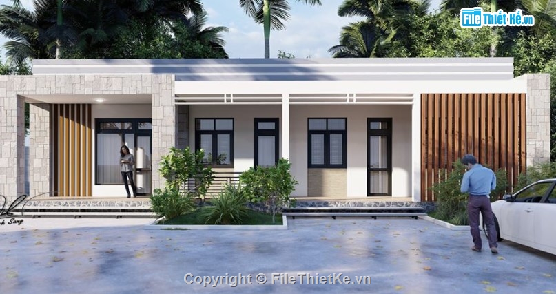nhà đẹp 1 tầng,nhà 1 tầng đẹp,sketchup nhà 1 tầng