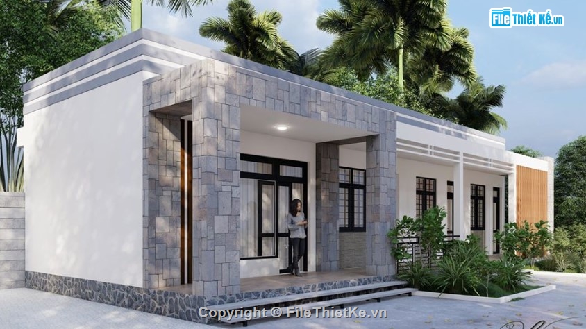 nhà đẹp 1 tầng,nhà 1 tầng đẹp,sketchup nhà 1 tầng