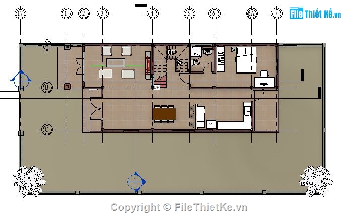 Nhà 2 tầng,revit nhà 2 tầng,revit nhà 7x17m,7x1m,revit kết cấu nhà 2 tầng,12x24m