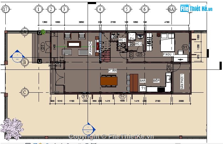 Nhà 2 tầng,revit nhà 2 tầng,revit nhà 7x17m,7x1m,revit kết cấu nhà 2 tầng,12x24m