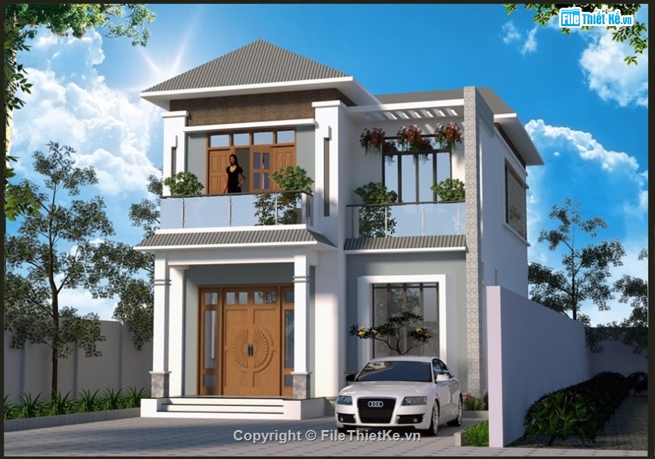 công trình nhà dân,Nhà 2 tầng 8x12m,Bản vẽ biệt thự 2 tầng,mẫu biệt thự 2 tầng,biệt thự 2 tầng 8.175x14.4m,Bản vẽ nhà phố
