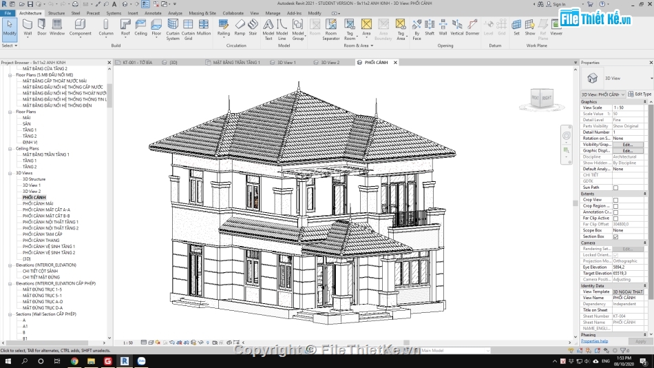 Kiến trúc biệt thự 2 tầng,Nhà 2 tầng 9x11m,revit biệt thự 2 tầng,bản vẽ biệt thự 2 tầng 9x11m