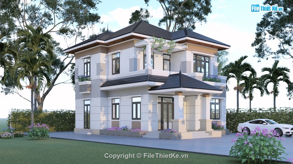 Kiến trúc biệt thự 2 tầng,Nhà 2 tầng 9x11m,revit biệt thự 2 tầng,bản vẽ biệt thự 2 tầng 9x11m